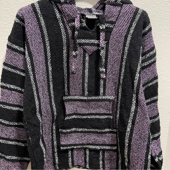 CUAMATZI MEXICAN TEXTILES Men’s Purple Striped Serape Jacket L - Picture 3 of 5